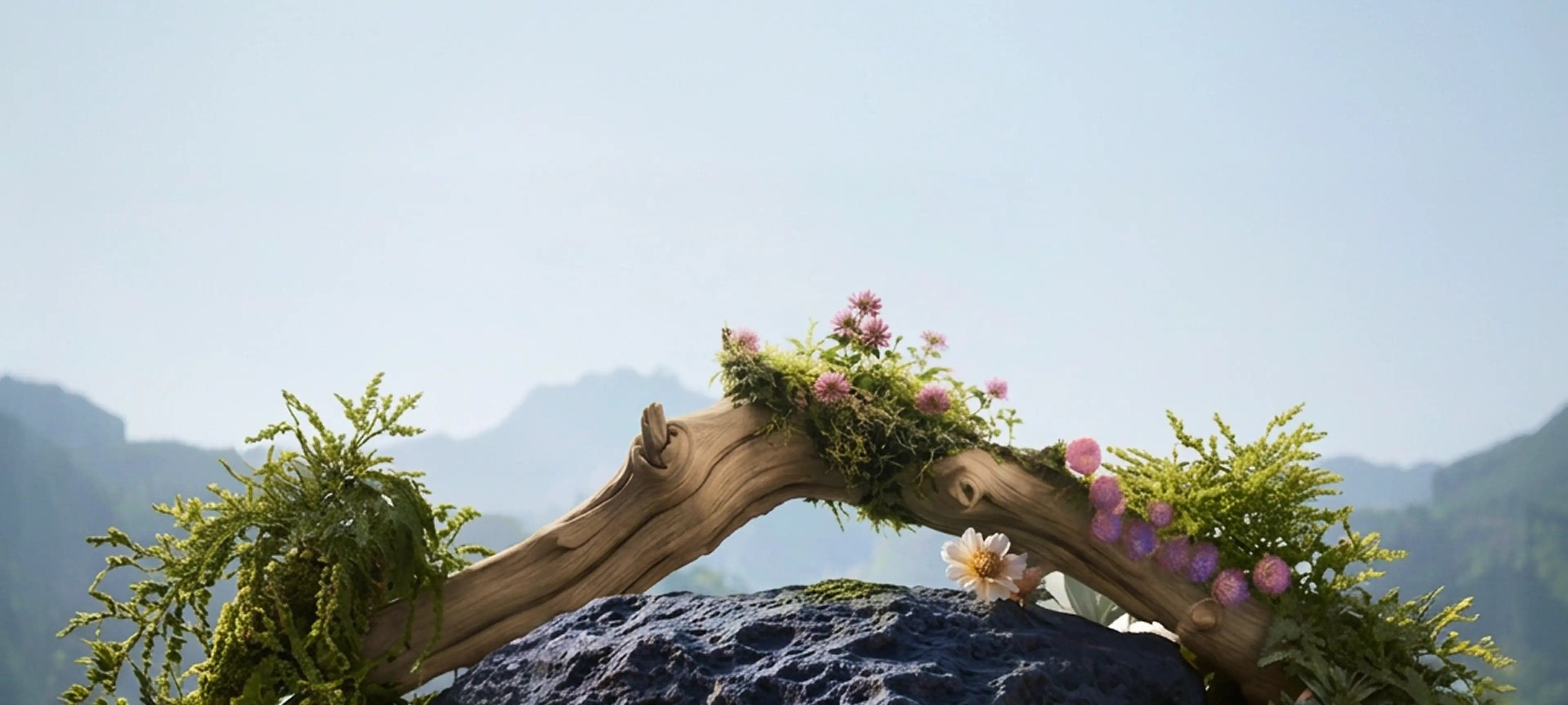 Botanical flowers on a mountain branch