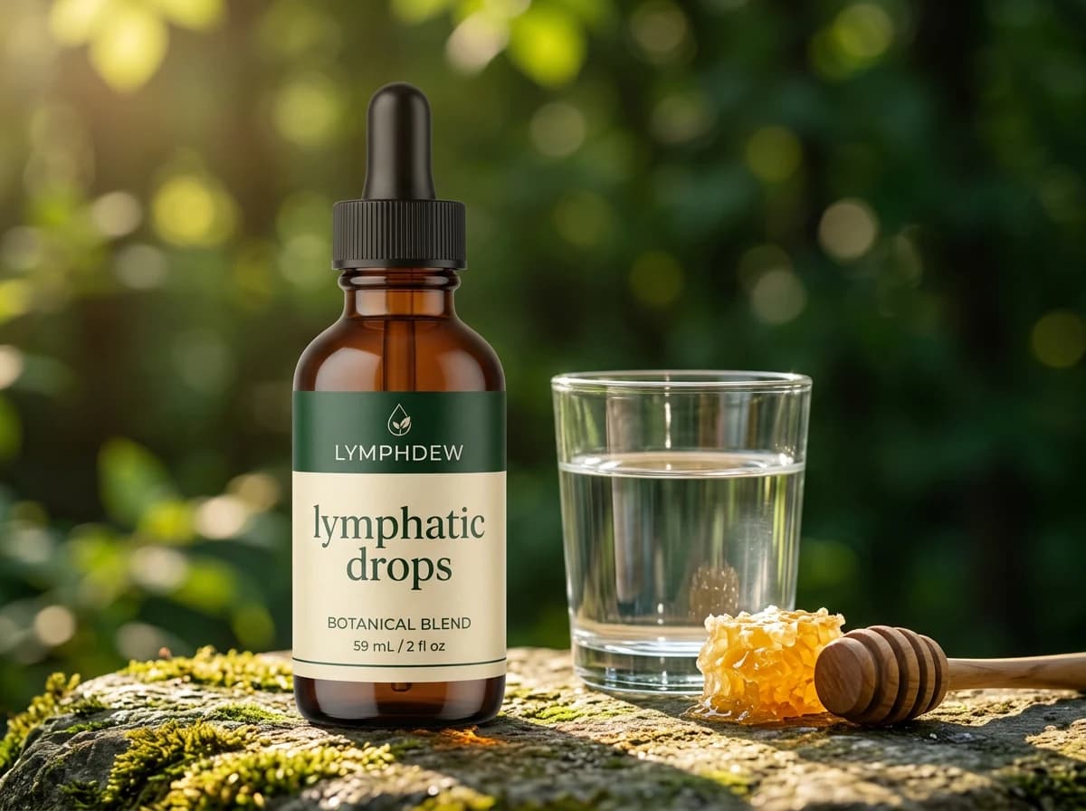 LymphDew with a glass of water and honeycomb